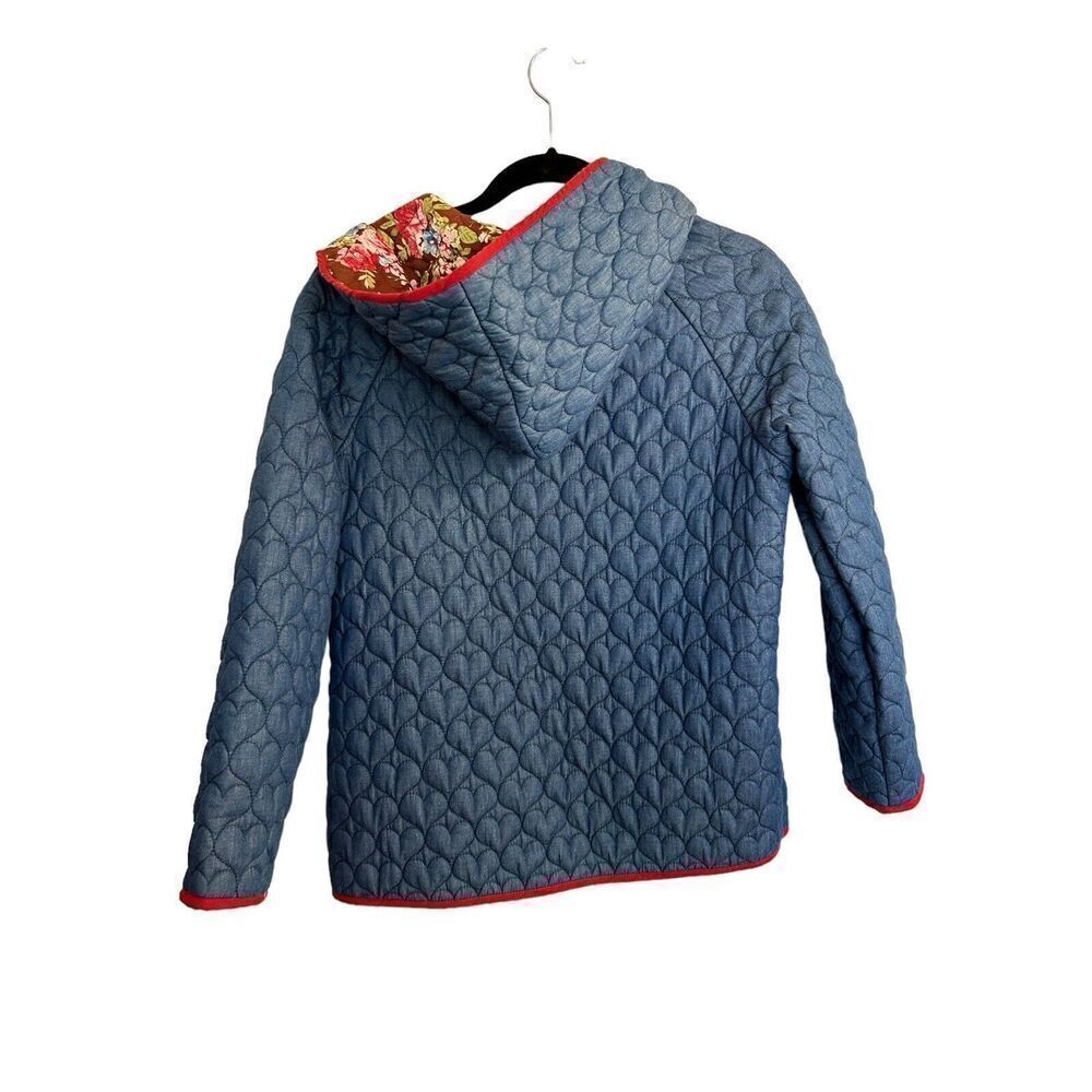 Modcloth All Work And More Play Coat Sz M Floral HEART quilt Beautiful Blue - Picture 2 of 6